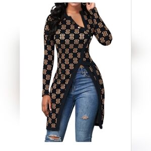 Letter Print Button Decor High Split Top (NWOT)‎